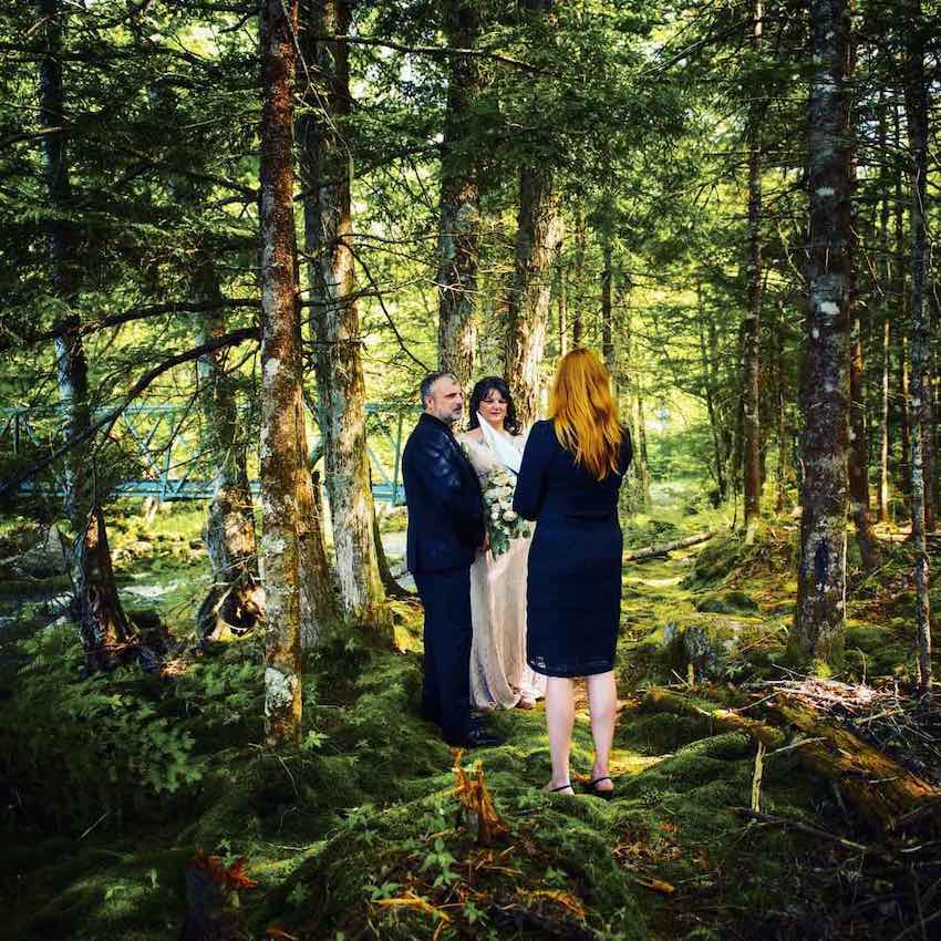 Luxury elopement resort ceremony in the forest